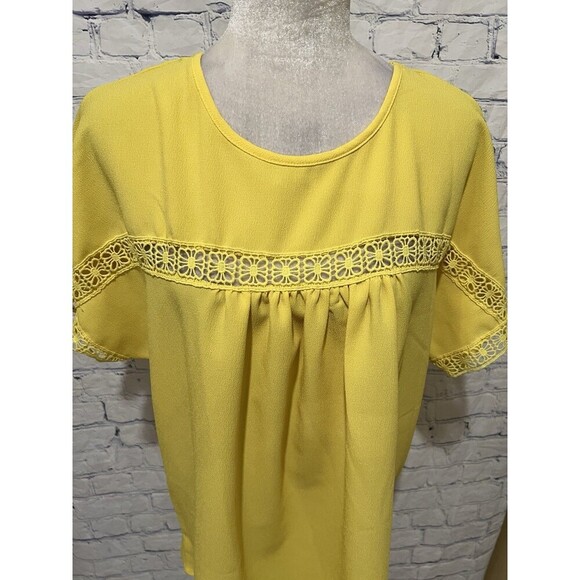Haptics by Holly Harper Womens Yellow Blouse Oversized Bohemian Lace Size Medium - Picture 2 of 6